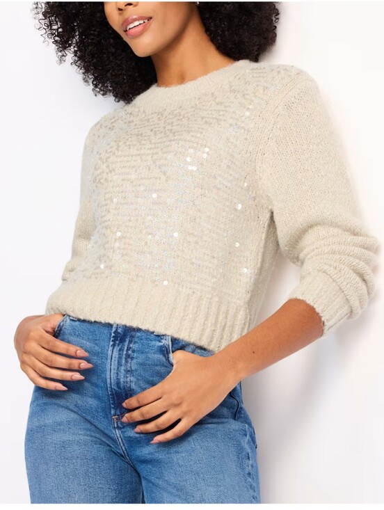 RD Style Sweaters - RD Style Ivory Sequin Crewneck Sweater Women's Size L